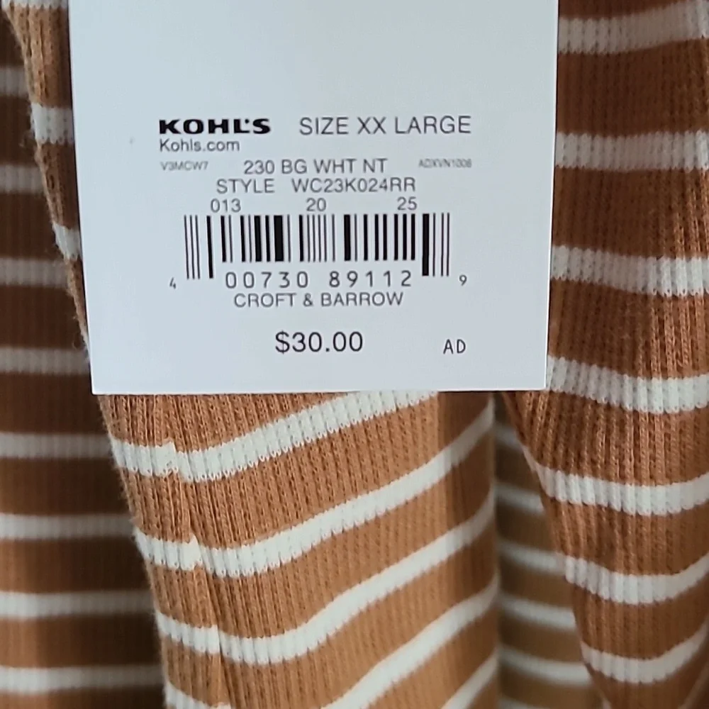 CROFT & BARROW WOMENS BROWN AND WHITE PLUS SIZE STRIPED LONG SLEEVE TOP SIZE XXL - Picture 5 of 12